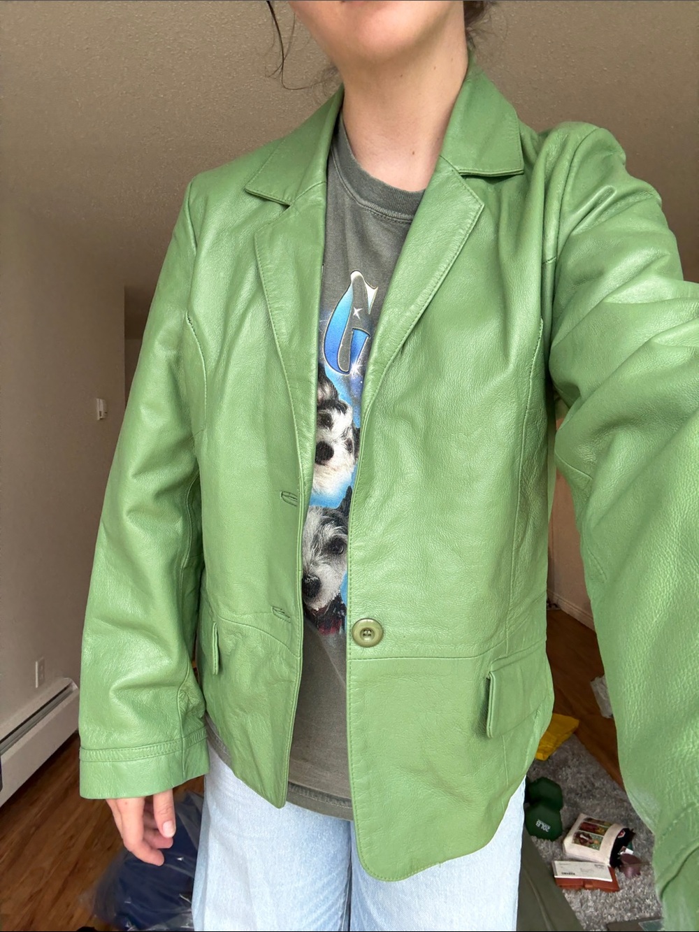 100% Leather Green Cleo Tailored Jacket